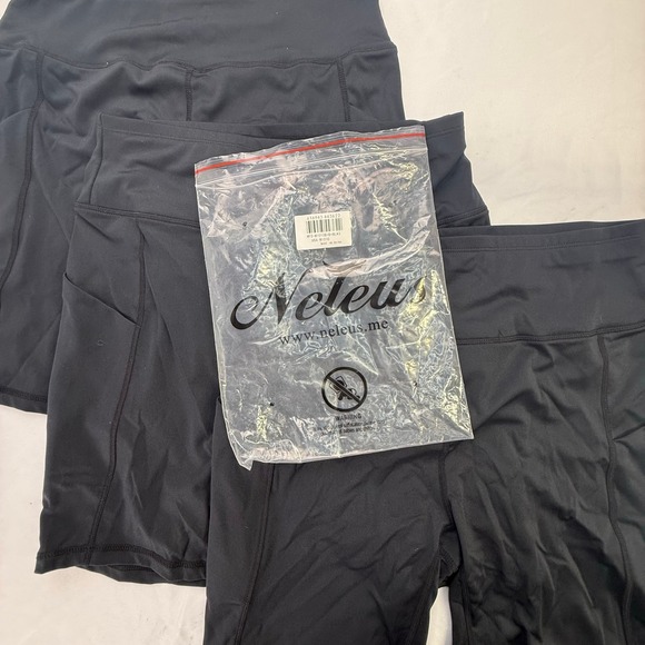 Neleus Womens Athletic Shorts Size L Black Polyester Spandex Pockets Gym Workout - Picture 12 of 14